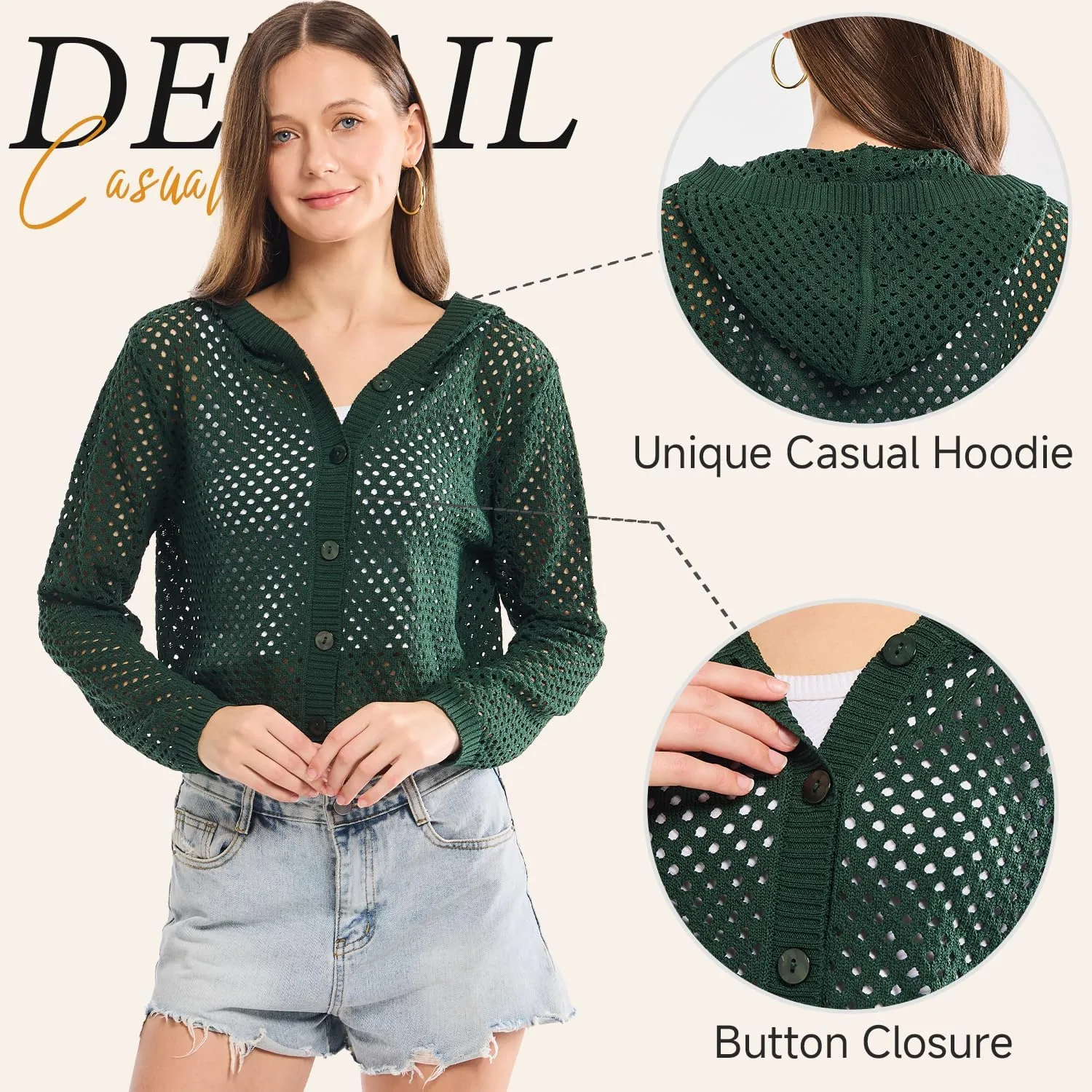Simple&Opulence Womens Summer Cardigans V Neck Cooling Sweater Lightweight Open Front Button Shrugs Knit Top Jackets