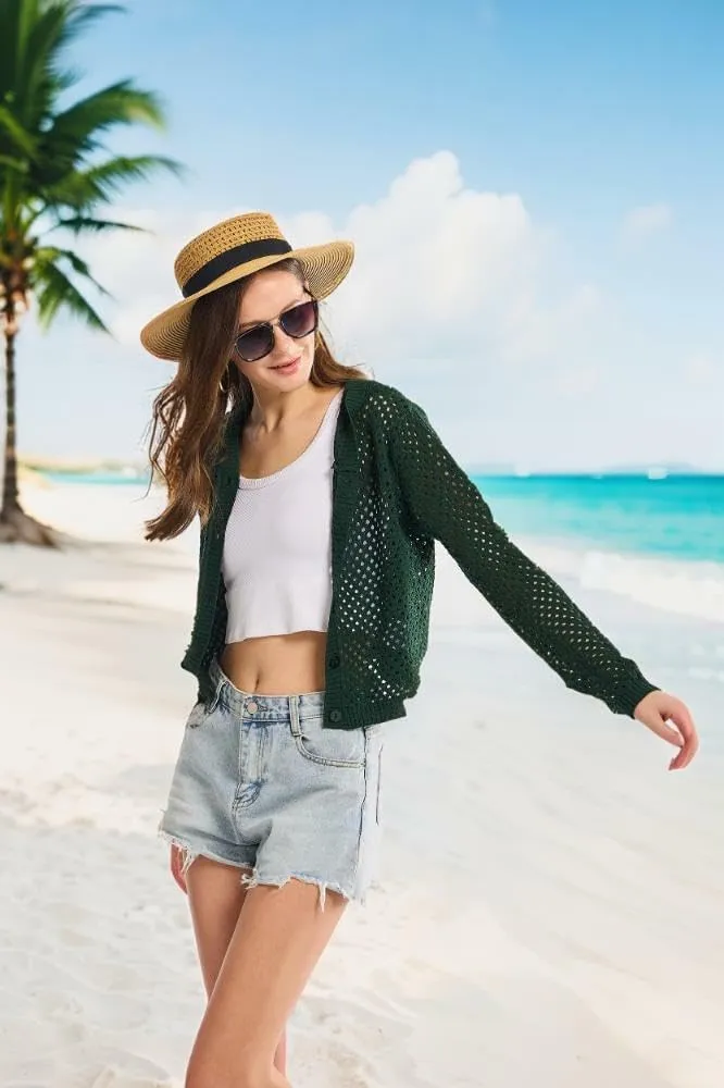 Simple&Opulence Womens Summer Cardigans V Neck Cooling Sweater Lightweight Open Front Button Shrugs Knit Top Jackets