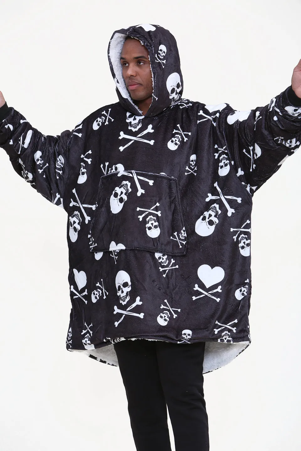 Skull Oodie Style Fleece Oversized Blanket Hoodie - Adults