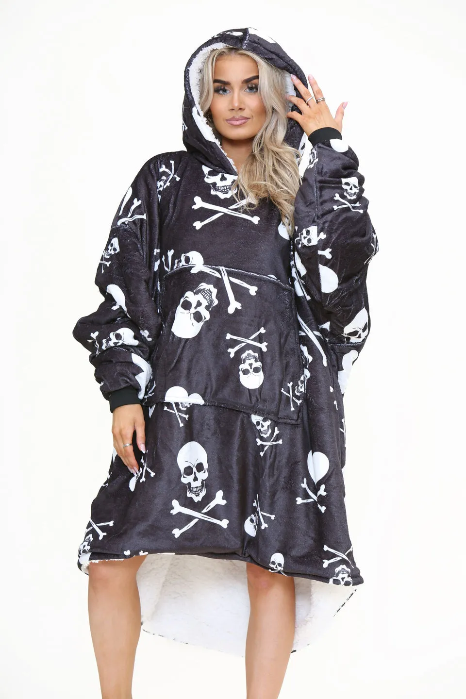 Skull Oodie Style Fleece Oversized Blanket Hoodie - Adults