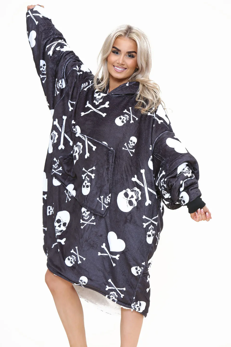 Skull Oodie Style Fleece Oversized Blanket Hoodie - Adults