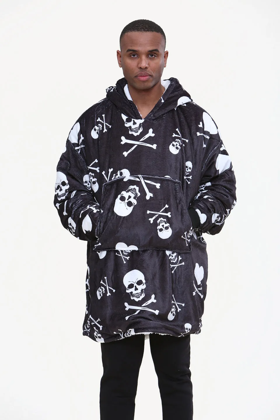 Skull Oodie Style Fleece Oversized Blanket Hoodie - Adults