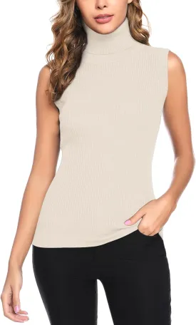 Totatuit Women's Spring Sleeveless Turtlenecks Tops Mock Neck Ribbed Solid Pullover Tank