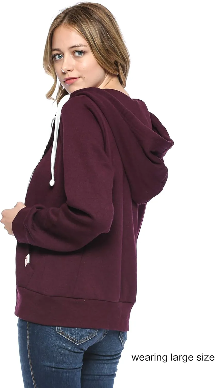 Urban Look Womens Active Long Sleeve Fleece Zip Up Hoodie with Plus Size