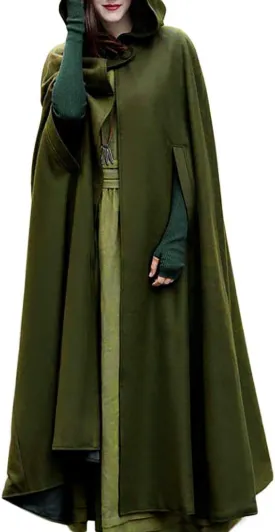 Women's Trench Coat Gothic Long Cloak Autumn And Winter Hoodies Robe Wool Blend Hooded Cape Poncho Maxi Cloak Coat