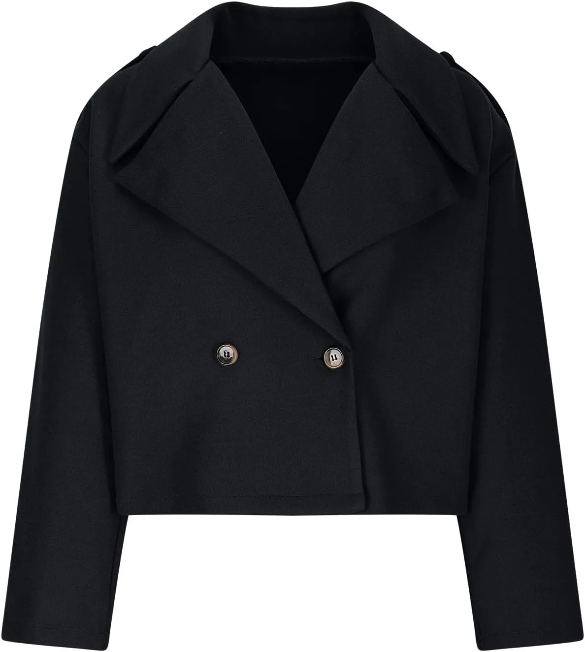 XUNRYAN Womens Classic Trench Coat Cropped Notch Lapel Wool-Blend Jacket Casual Button Peacoat Winter Fall Fashion Outerwear