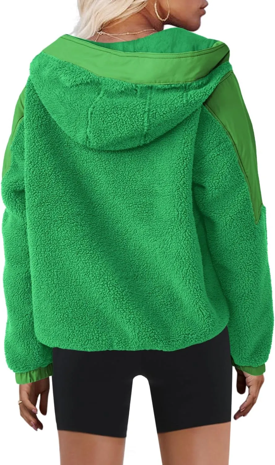 Yanekop Womens Fuzzy Fleece Hoodie Sherpa Sweatshirt Quarter Zip Pullover Long Sleeve Outerwear with Pockets