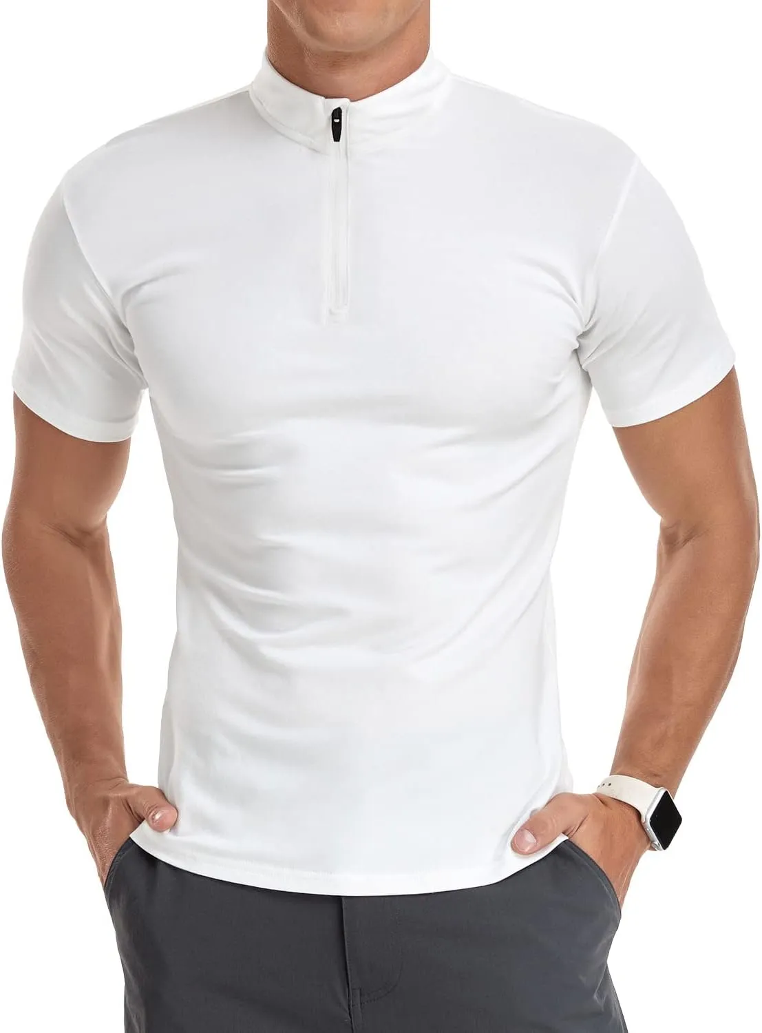 YTD Men's Long/Short Sleeve Polo Shirts Quarter-Zip Casual Slim Fit Mock Neck Basic Designed Cotton Shirts