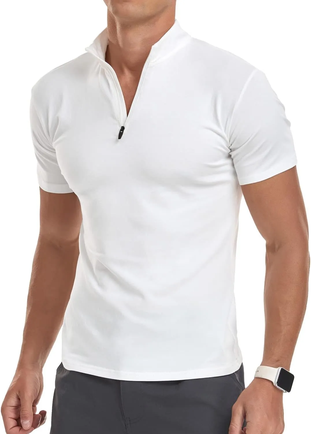 YTD Men's Long/Short Sleeve Polo Shirts Quarter-Zip Casual Slim Fit Mock Neck Basic Designed Cotton Shirts