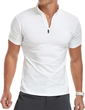 YTD Men's Long/Short Sleeve Polo Shirts Quarter-Zip Casual Slim Fit Mock Neck Basic Designed Cotton Shirts