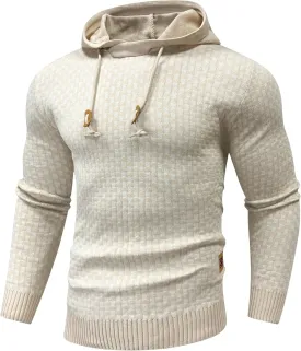 Zaitun Mens Hooded Sweatshirt Long Sleeve Solid Knitted Hoodie Pullover Sweater