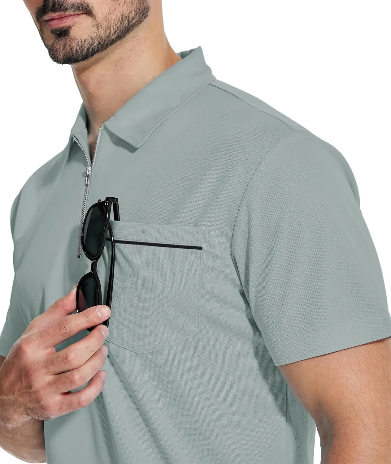 ZITY Mens Polo Shirts Quarter Zip Shirts Casual Classic Lightweight Short Sleeve Golf Collared Shirt with Pocket