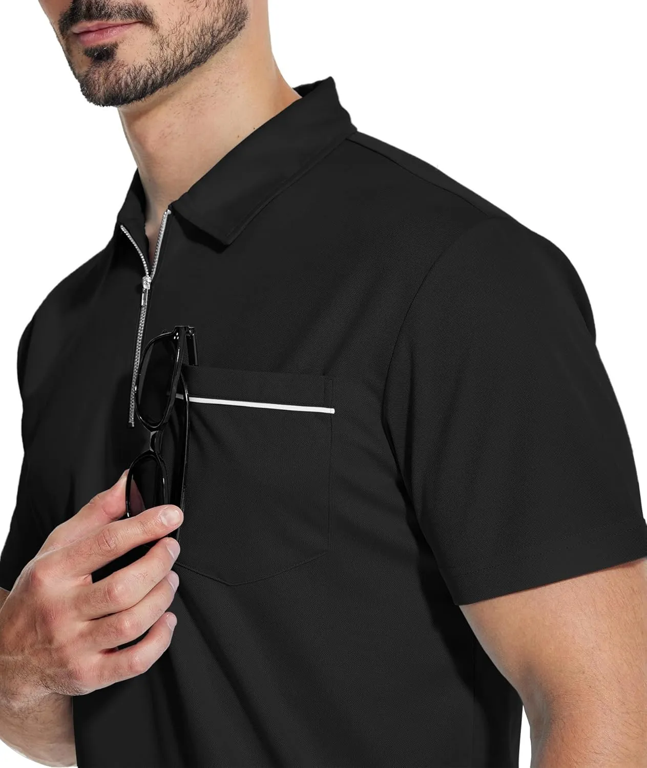 ZITY Mens Polo Shirts Quarter Zip Shirts Casual Classic Lightweight Short Sleeve Golf Collared Shirt with Pocket