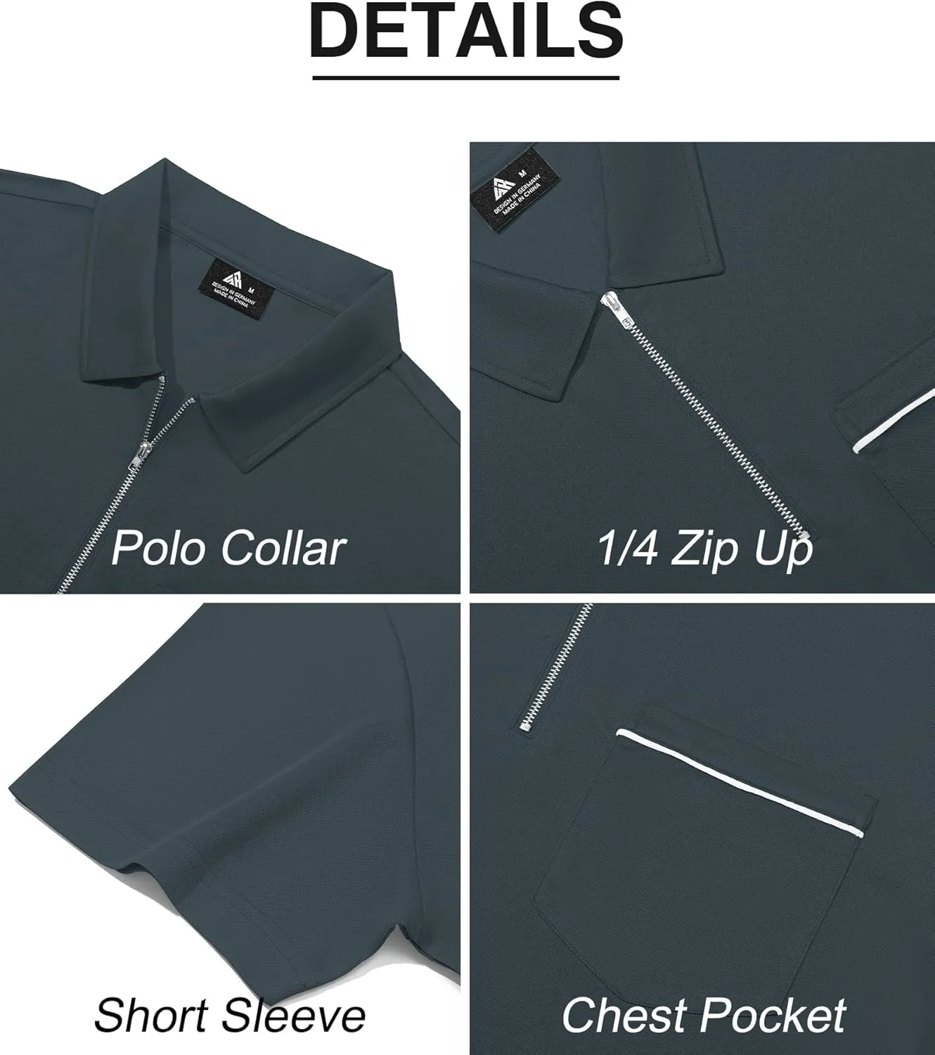 ZITY Mens Polo Shirts Quarter Zip Shirts Casual Classic Lightweight Short Sleeve Golf Collared Shirt with Pocket