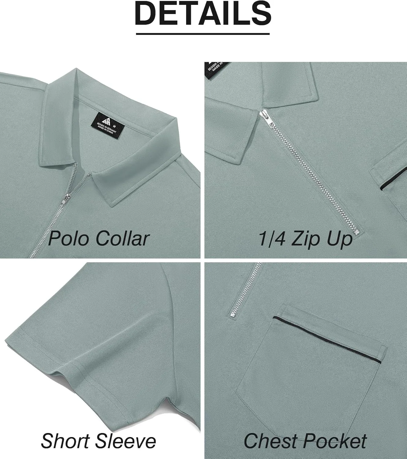 ZITY Mens Polo Shirts Quarter Zip Shirts Casual Classic Lightweight Short Sleeve Golf Collared Shirt with Pocket