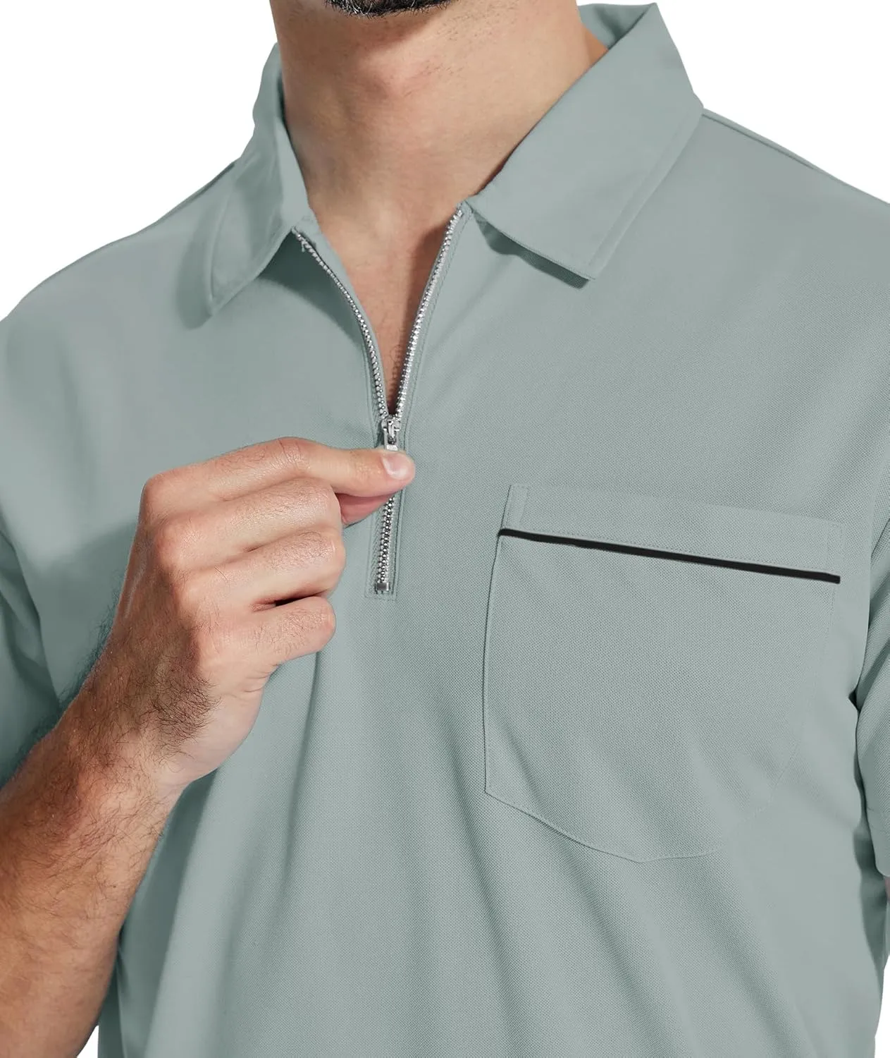 ZITY Mens Polo Shirts Quarter Zip Shirts Casual Classic Lightweight Short Sleeve Golf Collared Shirt with Pocket