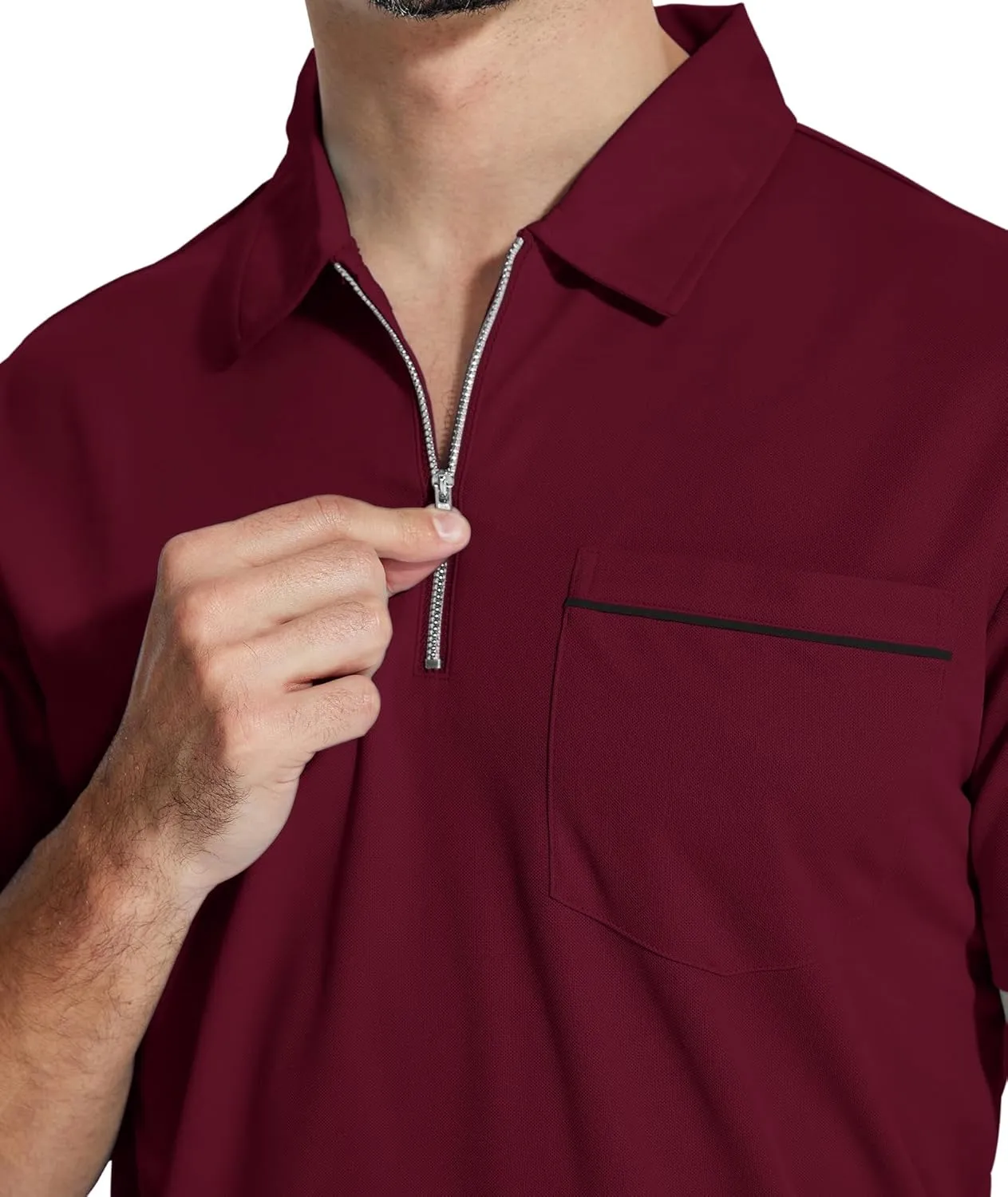 ZITY Mens Polo Shirts Quarter Zip Shirts Casual Classic Lightweight Short Sleeve Golf Collared Shirt with Pocket