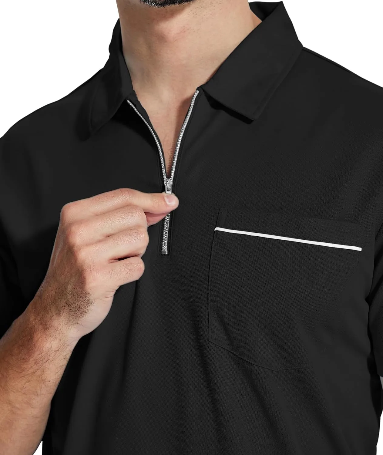 ZITY Mens Polo Shirts Quarter Zip Shirts Casual Classic Lightweight Short Sleeve Golf Collared Shirt with Pocket