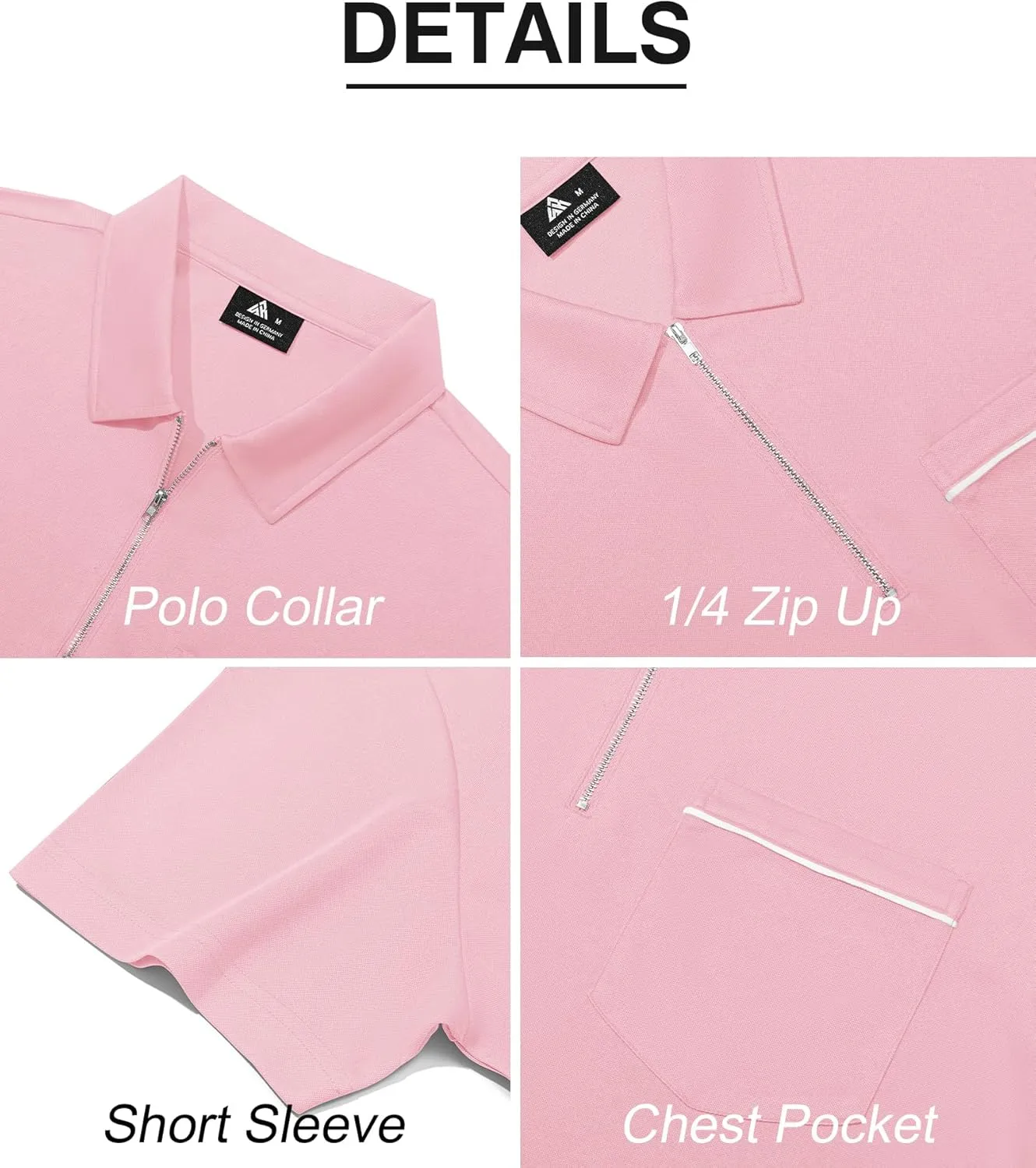 ZITY Mens Polo Shirts Quarter Zip Shirts Casual Classic Lightweight Short Sleeve Golf Collared Shirt with Pocket