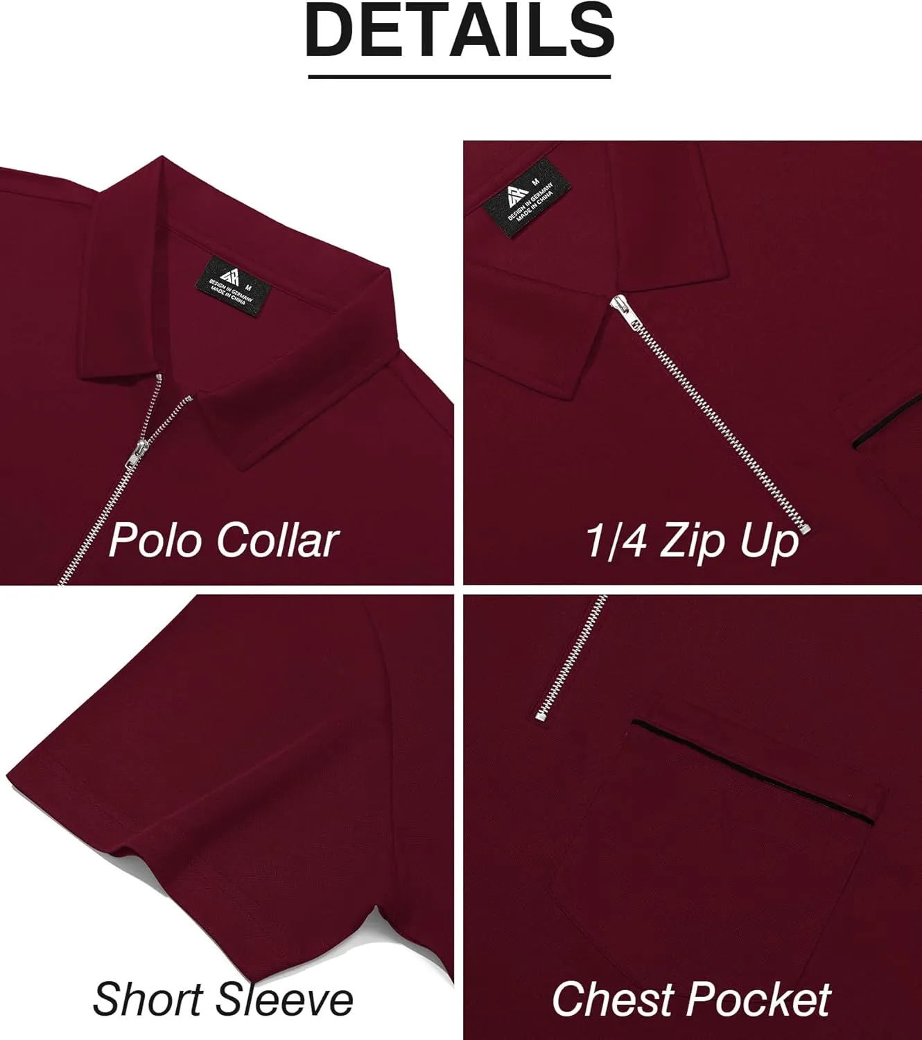 ZITY Mens Polo Shirts Quarter Zip Shirts Casual Classic Lightweight Short Sleeve Golf Collared Shirt with Pocket