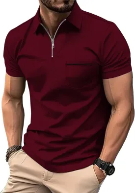 ZITY Mens Polo Shirts Quarter Zip Shirts Casual Classic Lightweight Short Sleeve Golf Collared Shirt with Pocket