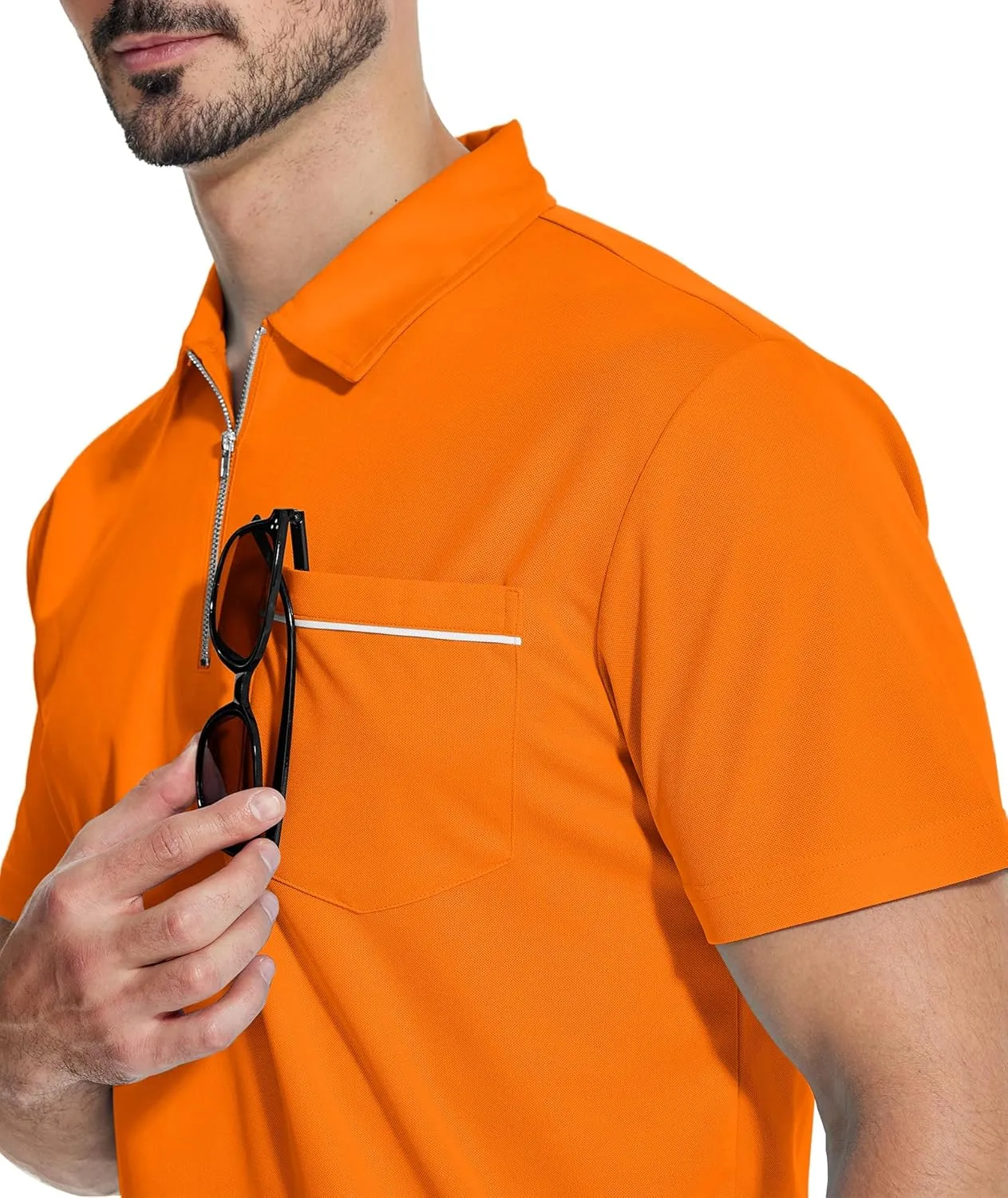 ZITY Mens Polo Shirts Quarter Zip Shirts Casual Classic Lightweight Short Sleeve Golf Collared Shirt with Pocket
