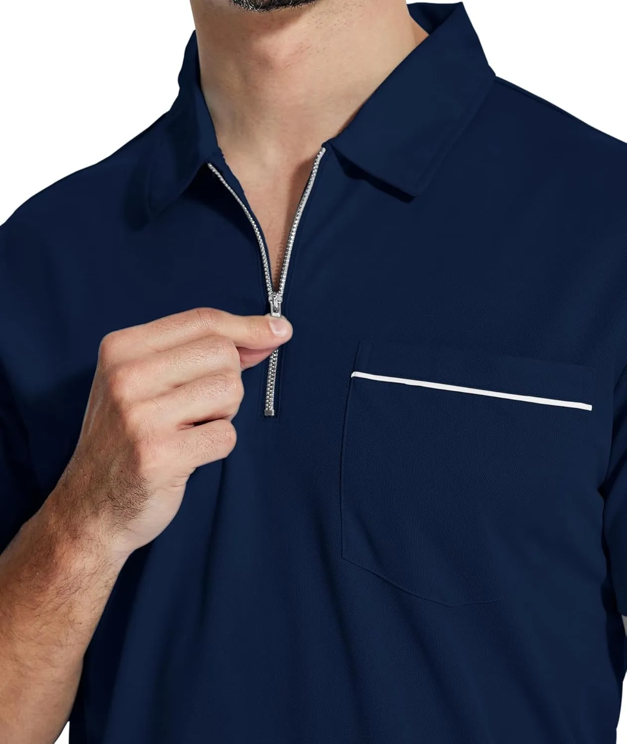 ZITY Mens Polo Shirts Quarter Zip Shirts Casual Classic Lightweight Short Sleeve Golf Collared Shirt with Pocket