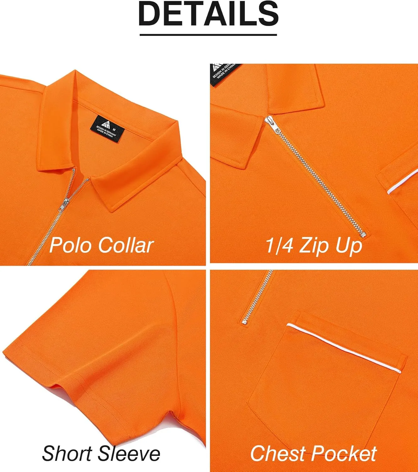 ZITY Mens Polo Shirts Quarter Zip Shirts Casual Classic Lightweight Short Sleeve Golf Collared Shirt with Pocket