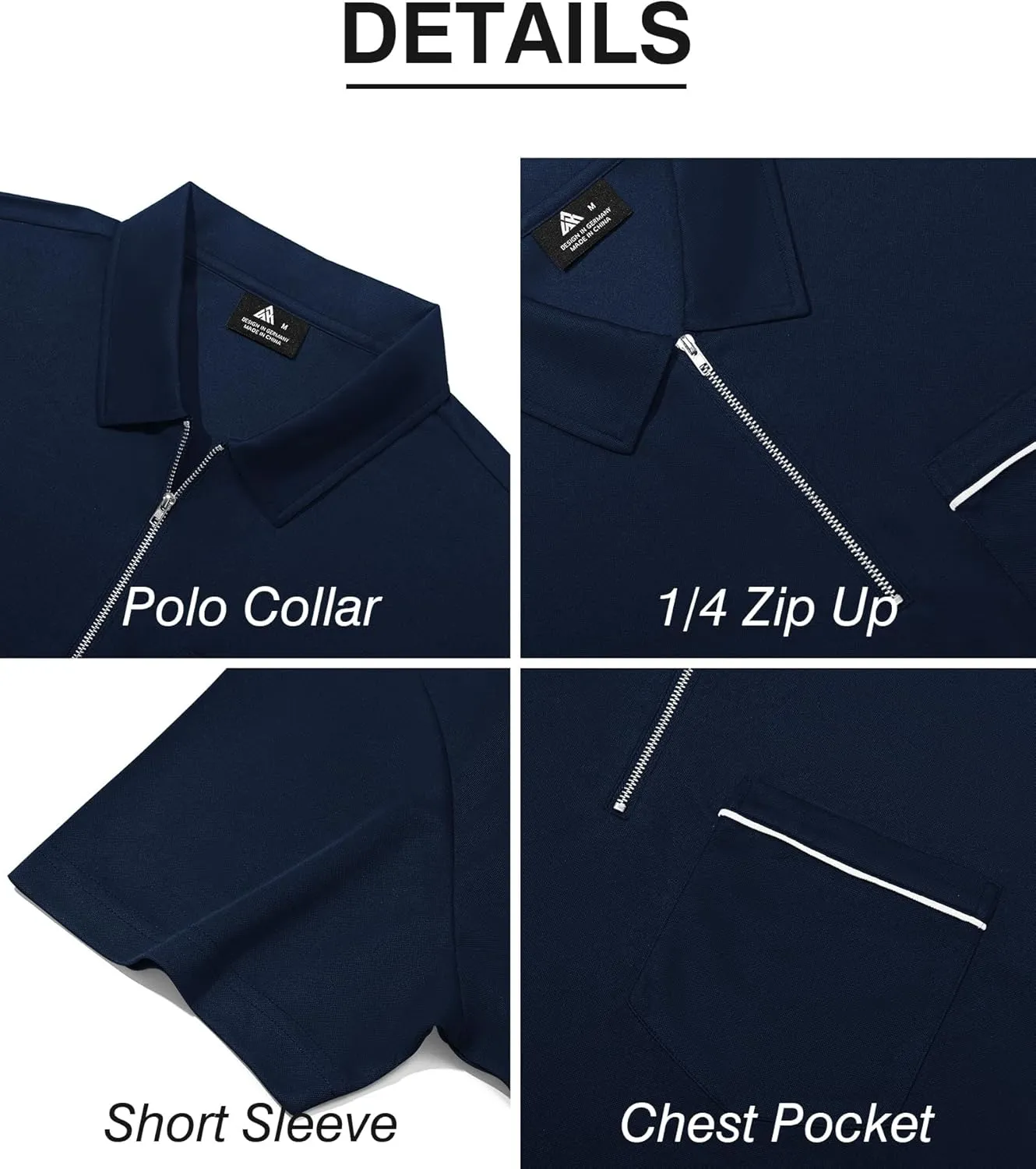 ZITY Mens Polo Shirts Quarter Zip Shirts Casual Classic Lightweight Short Sleeve Golf Collared Shirt with Pocket