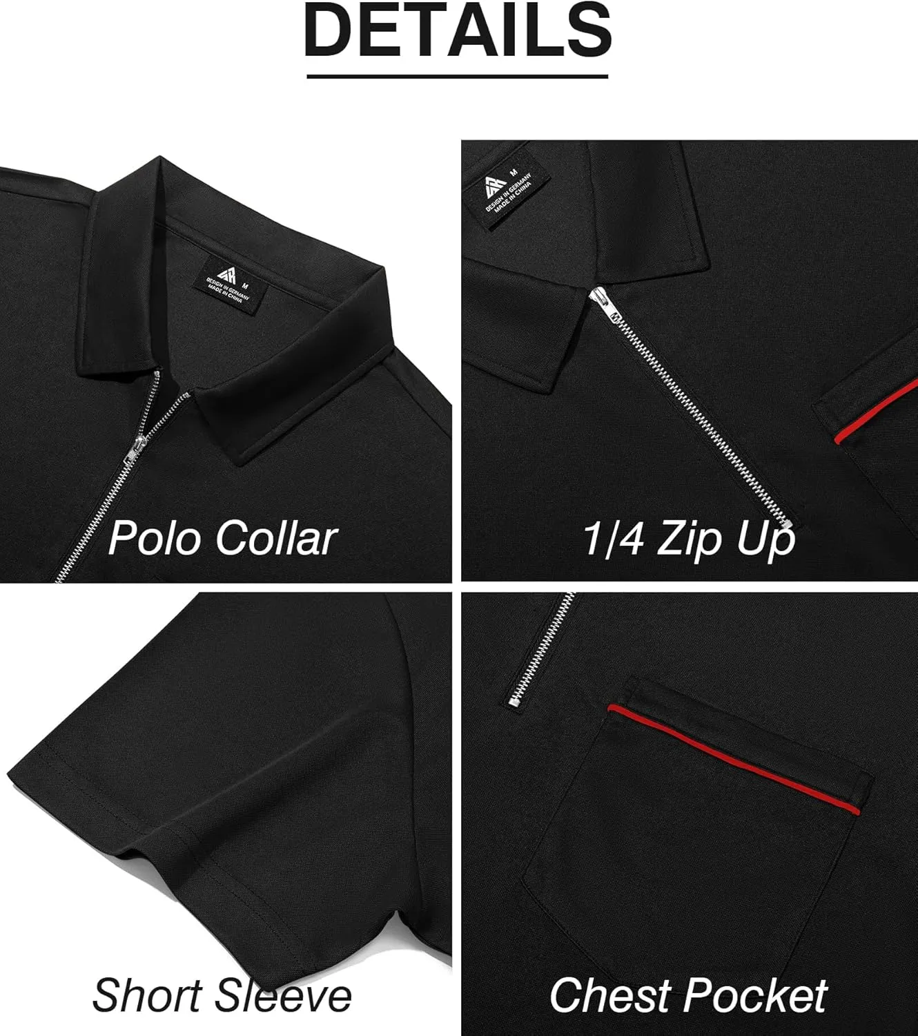 ZITY Mens Polo Shirts Quarter Zip Shirts Casual Classic Lightweight Short Sleeve Golf Collared Shirt with Pocket