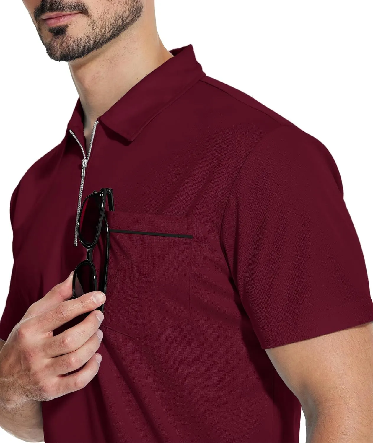 ZITY Mens Polo Shirts Quarter Zip Shirts Casual Classic Lightweight Short Sleeve Golf Collared Shirt with Pocket
