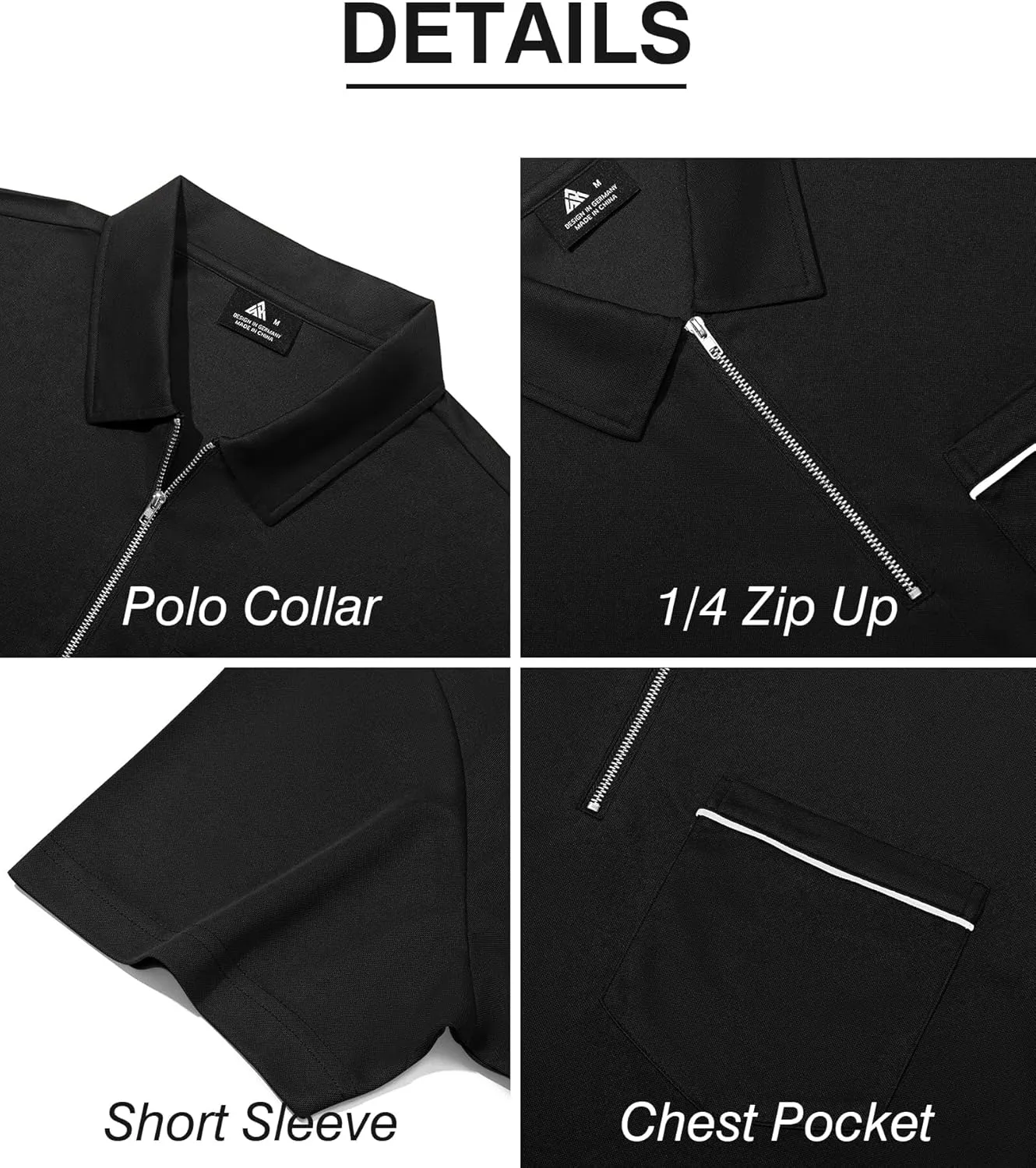 ZITY Mens Polo Shirts Quarter Zip Shirts Casual Classic Lightweight Short Sleeve Golf Collared Shirt with Pocket