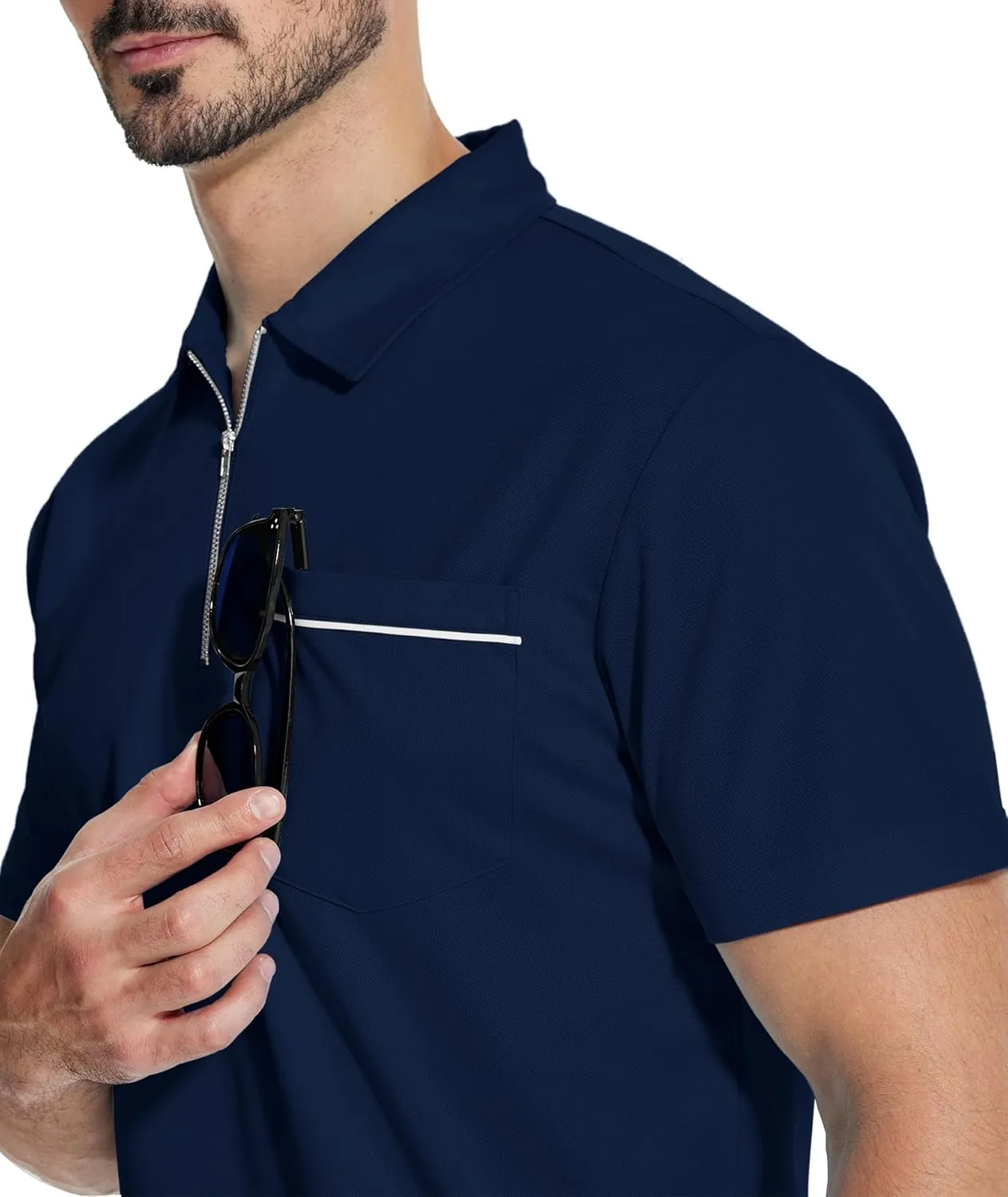ZITY Mens Polo Shirts Quarter Zip Shirts Casual Classic Lightweight Short Sleeve Golf Collared Shirt with Pocket