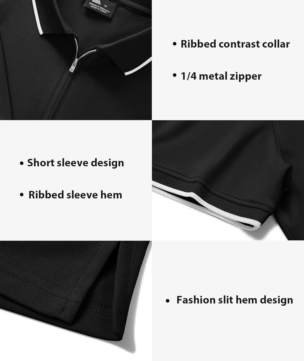 ZITY Mens Quarter Zip Polo Shirts Casual Classic Short Sleeve Contrast Collar Polo T Shirts